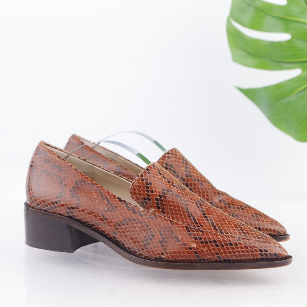 Vince Camuto Womens Satillie Loafers Size 7 M Tan Snake Pointed Low Heel Shoes